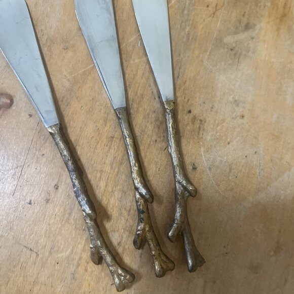 Set Of 4 Twig Handle Appetizer Stainless Knives Made In India Michael Aram - Picture 4 of 5